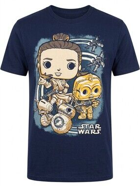 Star Wars Funko Pop Rey C-3PO BB-8 Navy Graphic T-Shirt Tee XXL NWOT